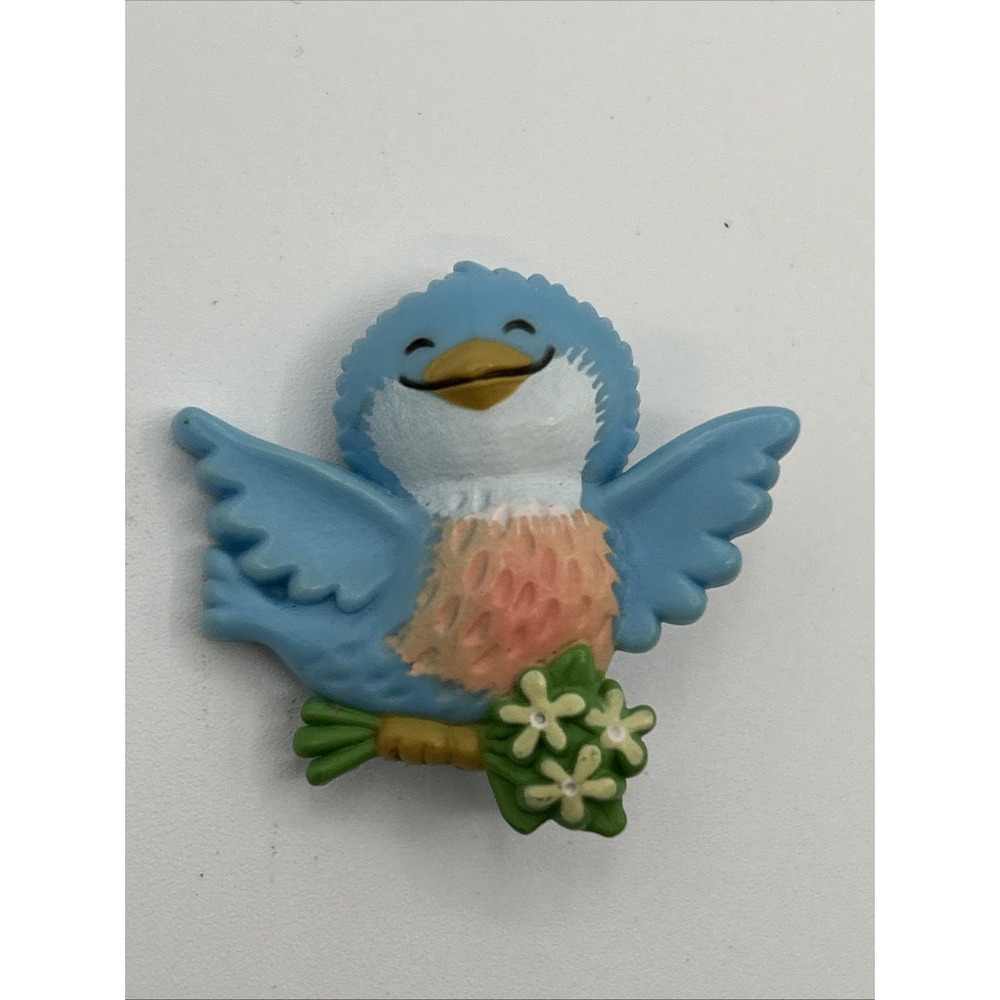 Vtg Hallmark Card Smile Face Blue Bird Bouquet Flowers Brooch Pin Happy Cheerful